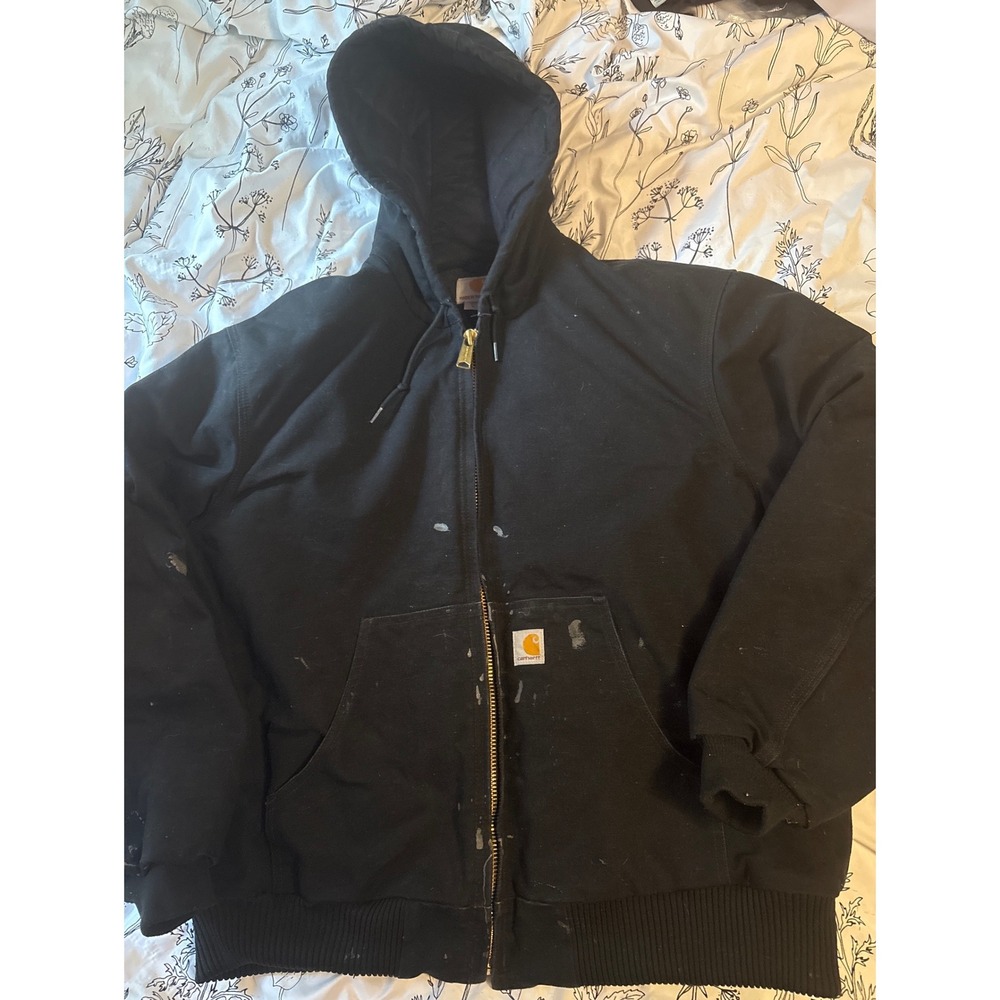 Carhartt Black Quilted Hooded Union Made in the USA Hooded Coat, XL Painted